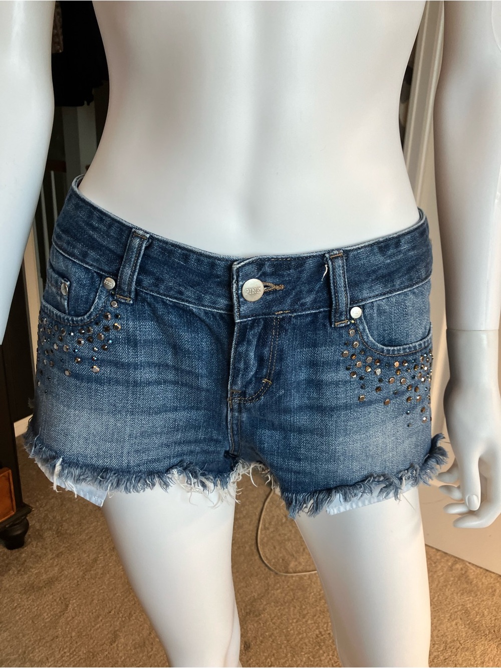 Victoria's Secret Dark Blue Studded Frayed Denim Shorts